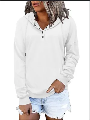 Amazon Brand Pullover Snap Button Hoodie in White thumbnail 1