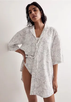 MADEWELL Lightspun Cover-Up Blue White Mini Shirtdress Sz S thumbnail 1