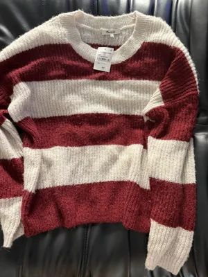 Madewell red and White Striped soft Knit Pullover Sweater thumbnail 1