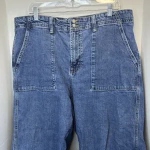 Gap High Rise Wide Leg Crop Jeans Womens 18/34R Blue Dark Wash Stretch Denim thumbnail 2