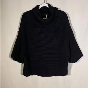 Free People Womens Black Turtleneck Sweater Ribbed Small thumbnail 1