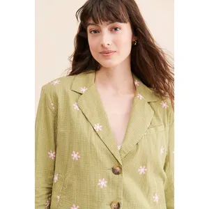 NWT $198 Free People Cali‎ Printed Blazer Jacket XS Green Daisy Flower Pink thumbnail 4