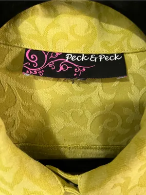 Peck & Peck Chartreuse Green Patterned Trucker Jacket Sz M Stretch Feminine thumbnail 7