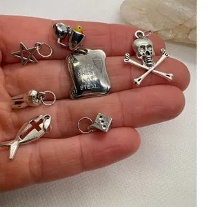 Vintage Silver Tone Charm‎ Lot Skull Tooth Pentagram Chick in Egg 7pc SKU 262 thumbnail 1