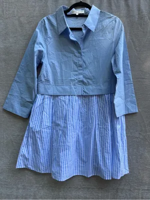English Factory Stripe mixed media Contrast Shirt Mini Dress Size XS thumbnail 4