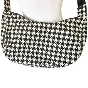 Baggu Medium Crescent Bag in Black & White Pixel Gingham thumbnail 3