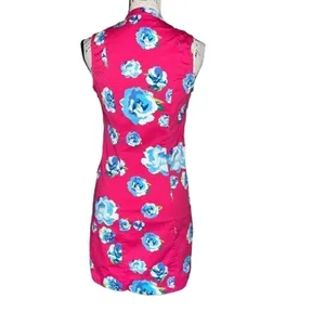 Mud Pie Pink Floral Sleeveless Shift Dress White Crochet Lace Trim XS thumbnail 3