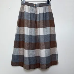 VTG 60s Women Wool Plaid Midi Skirt XS Brown Gray‎ Academia School Preppy thumbnail 5