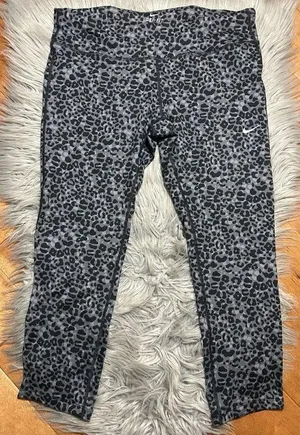NIKE Epic Run Dri-FIT Performance Tights Black Gray Leopard Print Leggings SZ XL thumbnail 1