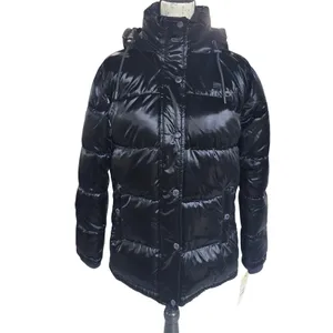 Levis NWT Womens Shiny Black Quilted Bubble Puffer Hooded‎ Jacket XS thumbnail 2