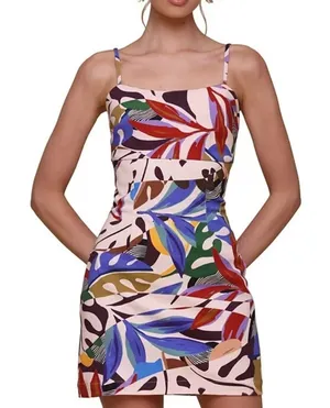 Avec Les Filles Women's Printed Square-Neck Bodycon Mini Dress Floral Sz 12 thumbnail 1