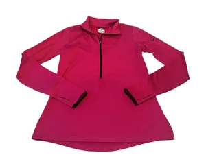 Nike Pro Dri-FIT Womens Half Zip Pullover Pink Long‎ Sleeve Thumbhole L thumbnail 1
