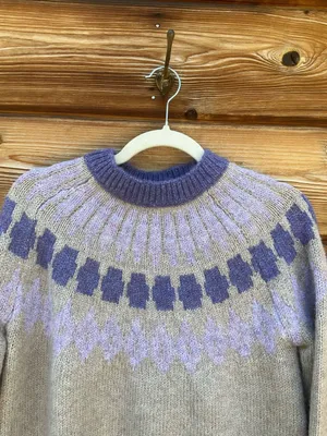 Women’s Tan Purple Size M Soft Fair Isle Pullover High Neck Knit Sweater thumbnail 5