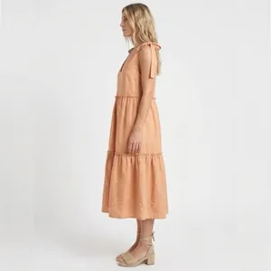 Petal + Pup Linen Blend Tiered Midi Dress Size 4 Apricot thumbnail 3