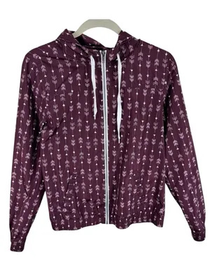 Empyre Burgundy‎ White Arrow Hooded Windbreaker Jacket Medium thumbnail 1