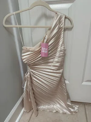 Lena Hadley pleated mini dress in Champagne thumbnail 3