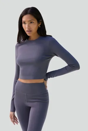 NWT IVL Collective Cotton Jersey Cropped Top‎ Women's Gray XS Athletic Gym thumbnail 1