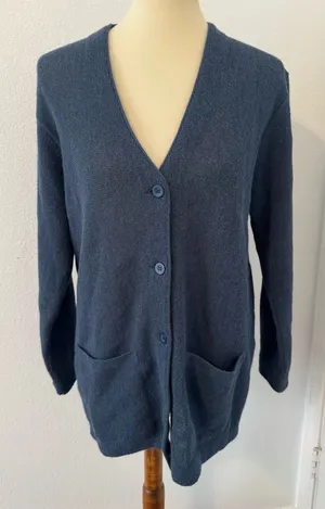 Peruvian Connection 100% Alpaca Cardigan V Neck Pockets Blue Size Medium thumbnail 1