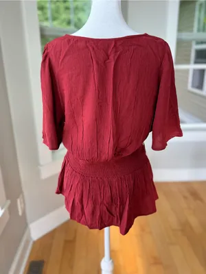 Knox Rose Deep Red V Neck Embroidered Tunic Blouse Top Sz Medium NWT thumbnail 3