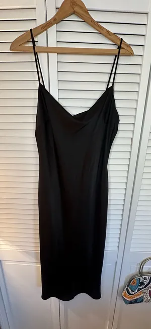 Express Slip Satin Dress Midi Black Cowl Neck thumbnail 1