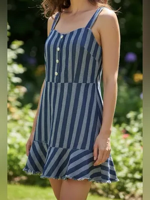 Umgee NWT Denim Stripe Mini Dress L Frayed Hem Boho Summer Adjustable Straps thumbnail 2