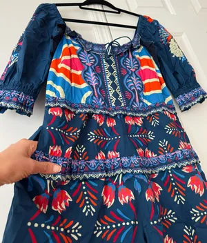 Farm Rio Puff-Sleeve Ruffled Floral Cotton Romper, Size S/M thumbnail 8