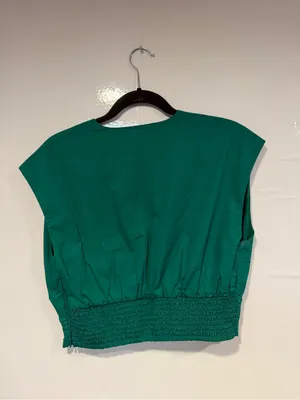 Abercrombie & Fitch Emerald Green Ruched V-Neck Crop Top Medium NWT 140-294-0065 thumbnail 3