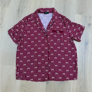 White Fox Shorts Pajamas Bow Print Personalized "Kat" Size S Burgundy Red thumbnail 3