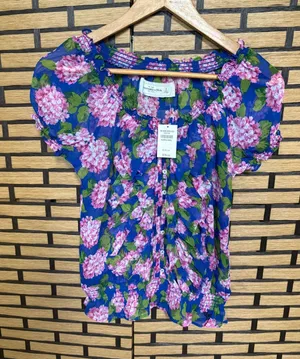 Abercrombie & fitch blue and pink floral sheer blouse size small thumbnail 1