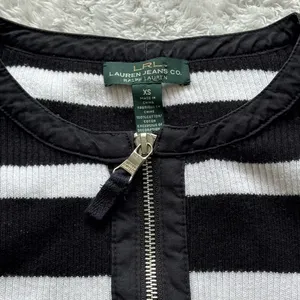 Lauren Ralph Lauren Black White Stripe 1/4 Zip Knit Jumper Womens XS thumbnail 2