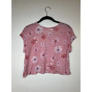 LoveShackFancy Rubbin Cropped Tee Coral Floral Knit Viscose T-Shirt Pink Size S thumbnail 3