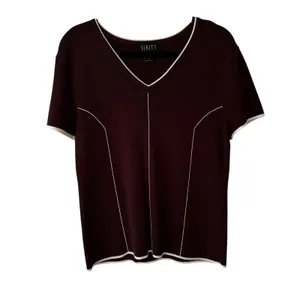 FINITY Women's Brown Knit V-Neck Short Sleeve‎ Top Size L Contrasting Trim thumbnail 6