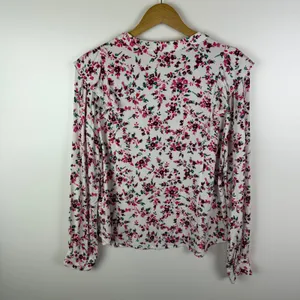 J Crew Floral‎ Printed Ruffle Top Small Multicolor Button Up Preppy Romantic thumbnail 5