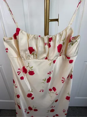 Thirty/Thirty Floral Satin Maxi Dress Ivory Red Size XL NWT thumbnail 4