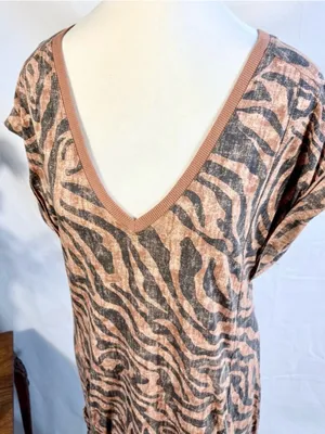 💥Anthropologie Daily Practice Tiger Zebra Ruffle Hem Tunic Mini Dress Sz S🧡 thumbnail 4