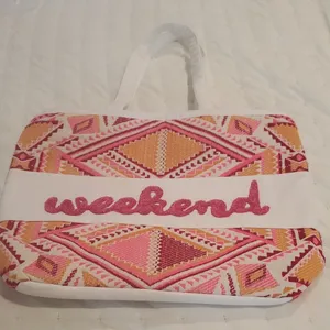 509 Broadway Pink and Orange Geometric Weekend Tote (37) thumbnail 2