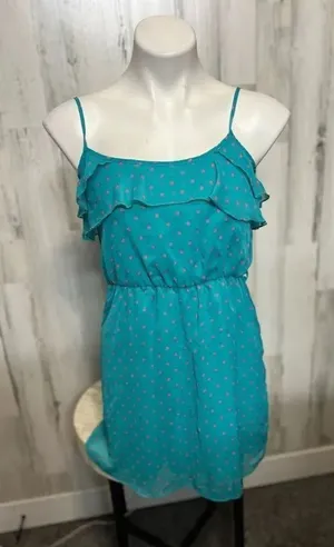 Rue21 Teal Polka Dot Ruffle Mini Dress Size Small Spaghetti Strap Summer Dress thumbnail 1