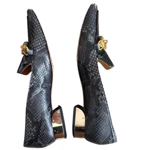 Tory Burch Jessa Horsehead Loafers Snake Patent Leather Black Gold 8.5 thumbnail 5