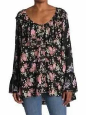 Free People floral blouse top black women's size small NEW NWT thumbnail 1