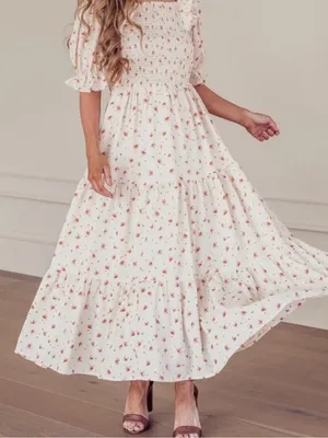 Jessakae Daydreamer Smocked Midi Dress In Cream Floral NWT Size Large thumbnail 2
