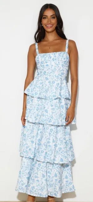 Hello Molly full of fun blue tiered maxi dress size L thumbnail 1