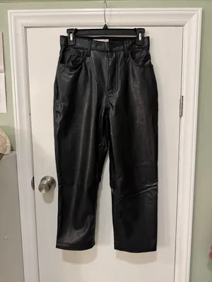 A&F Vegan Leather Ankle Straight Pants in Black thumbnail 8