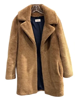 Yves Salomon Meteo Women's Teddy Bear Coat Camel Brown 100% Lamb Shearling Fur thumbnail 1