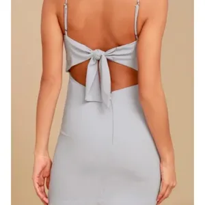 NWT Lulus TOAST TO LIFE Pearl Gray Crepe Back Tie Mini Dress Size Medium thumbnail 3