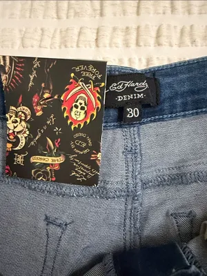 Ed Hardy Wide Leg High Rise Denim Jeans in Medium Blue thumbnail 5