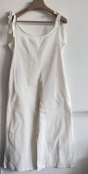 Luckliva White Cotton Tie Strap Jumpsuit Size Large Beach Cover Up NWT thumbnail 1