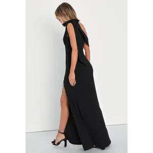 NWT Lulus Stepped Out Stunning Black One-Shoulder Mermaid Maxi Dress Size M thumbnail 3