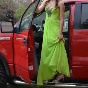 Lime Green Rhinestone Prom Dress thumbnail 4