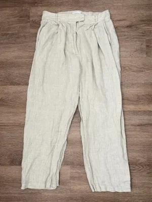 100% Linen Beige Wide Leg Trouser Tan thumbnail 2