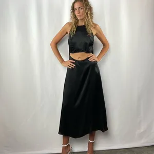 Zara‎ Satin Cut Out Sleeveless Midi Dress in Black Size Small thumbnail 9